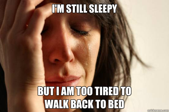 I'm still sleepy but I am too tired to 
walk back to bed  First World Problems