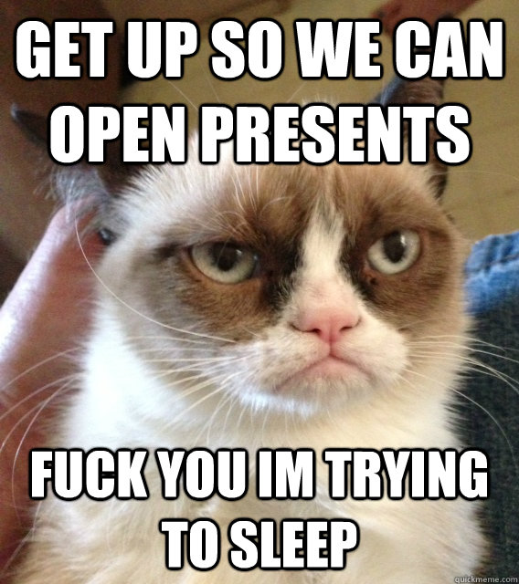 Get up so we can open presents fuck you im trying to sleep - Get up so we can open presents fuck you im trying to sleep  Misc