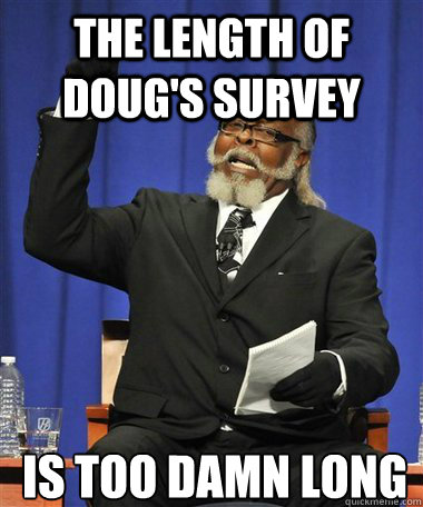 The length of Doug's survey Is too damn long  Rent Is Too Damn High Guy