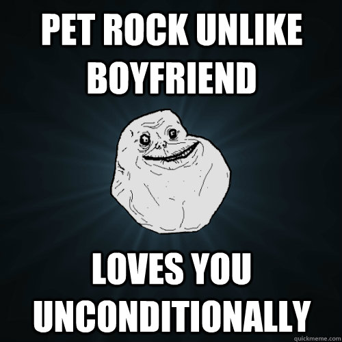 Pet rock unlike boyfriend loves you unconditionally  Forever Alone