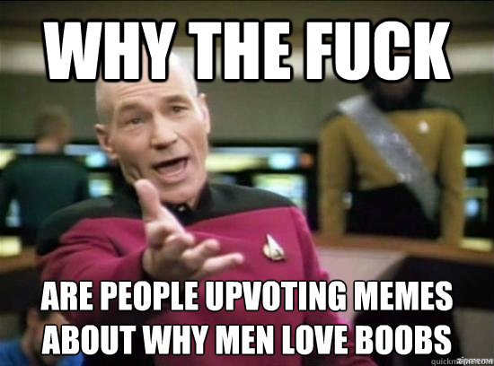Why the fuck Are people upvoting memes about why men love boobs
  Annoyed Picard HD