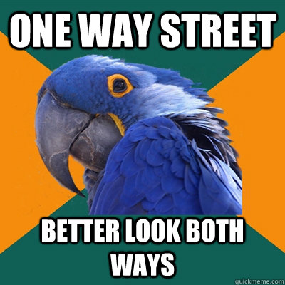 one way street better look both ways  Paranoid Parrot