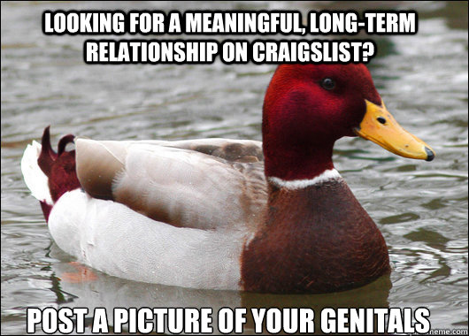 Looking for a meaningful, long-term relationship on craigslist? Post a picture of your genitals   Malicious Advice Mallard