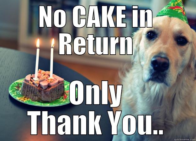 NO CAKE IN RETURN ONLY THANK YOU.. Sad Birthday Dog