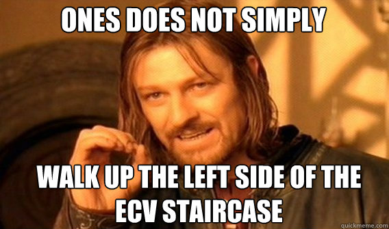 Ones does not simply walk up the left side of the ecv staircase  Boromir