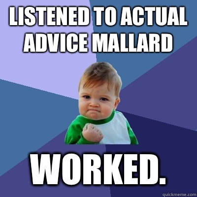 Listened to Actual Advice Mallard WORKED.  Success Kid