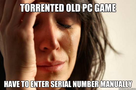 torrented old pc game have to enter serial number manually  First World Problems