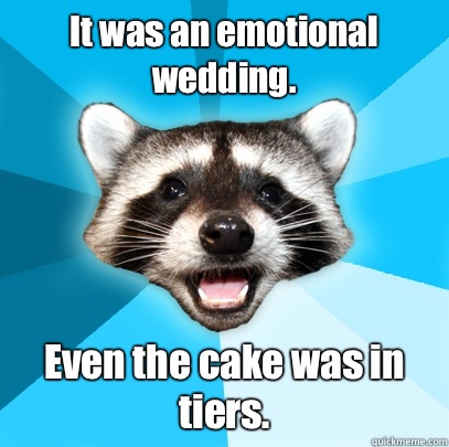 It was an emotional wedding.  Even the cake was in tiers.   Lame Pun Coon