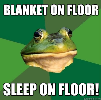 Blanket on floor Sleep on floor!  Foul Bachelor Frog