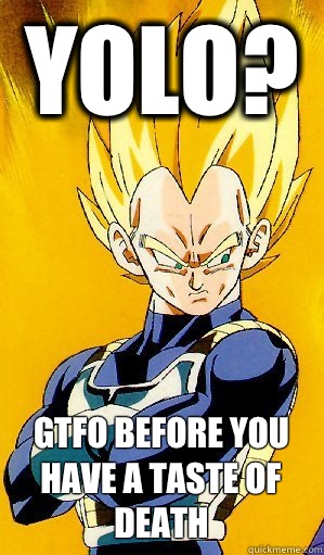 YOLO? GTFO BEFORE YOU HAVE A TASTE OF DEATH - YOLO? GTFO BEFORE YOU HAVE A TASTE OF DEATH  Arrogant Vegeta