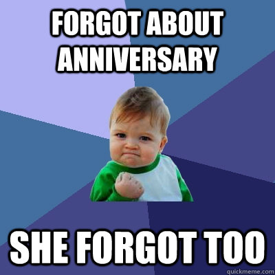 Forgot about anniversary  she forgot too  Success Kid