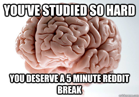 You've studied so hard  you deserve a 5 minute reddit break  Scumbag Brain