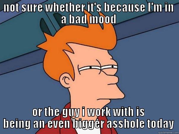 NOT SURE WHETHER IT'S BECAUSE I'M IN A BAD MOOD OR THE GUY I WORK WITH IS BEING AN EVEN BIGGER ASSHOLE TODAY Futurama Fry