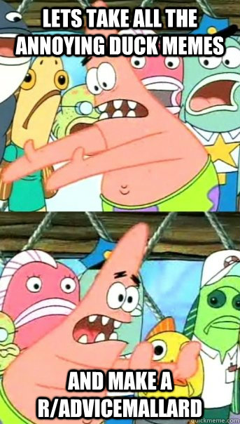 lets take all the annoying duck memes AND make a r/advicemallard  Push it somewhere else Patrick