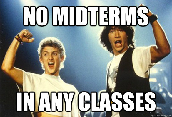 no midterms in any classes  no midterms