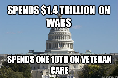 spends $1.4 Trillion  on wars Spends one 10th on veteran care   Scumbag Congress