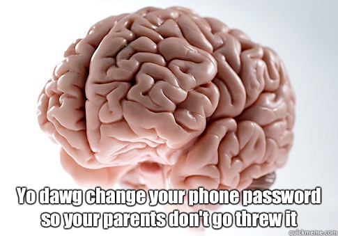  Yo dawg change your phone password so your parents don't go threw it   Scumbag Brain