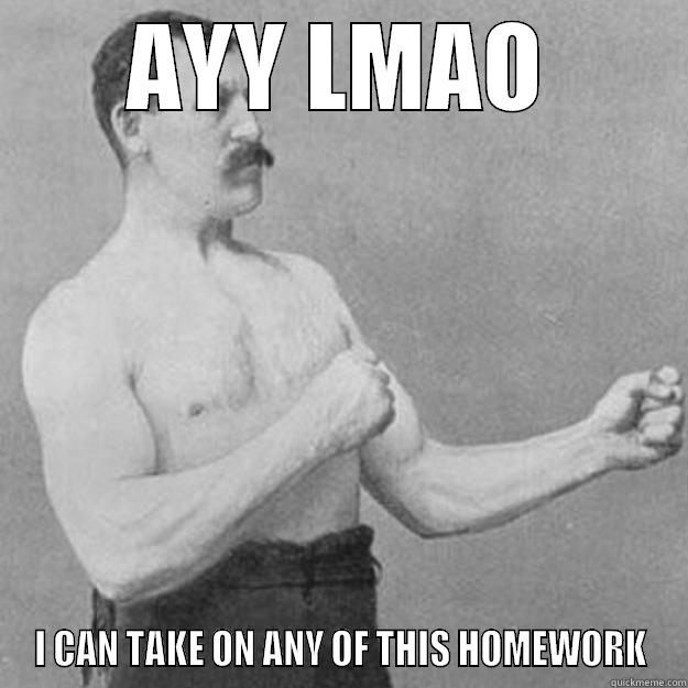 AYY LMAO I CAN TAKE ON ANY OF THIS HOMEWORK overly manly man