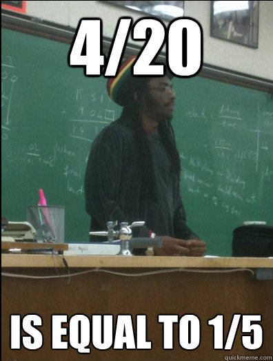 4/20 is equal to 1/5  Rasta Science Teacher