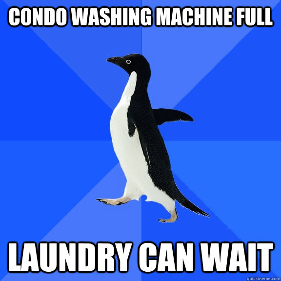 Condo washing machine full Laundry can wait  Socially Awkward Penguin