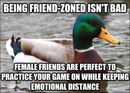 Being friend-zoned isn't bad female friends are perfect to practice your game on while keeping emotional distance  Actual Advice Mallard