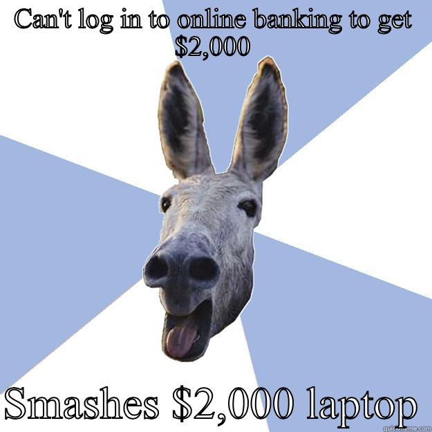 CAN'T LOG IN TO ONLINE BANKING TO GET $2,000  SMASHES $2,000 LAPTOP Jackass Boyfriend