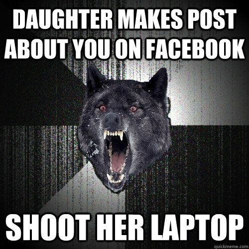 Daughter makes post about you on facebook  Shoot her laptop   Insanity Wolf