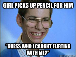 girl picks up pencil for him 