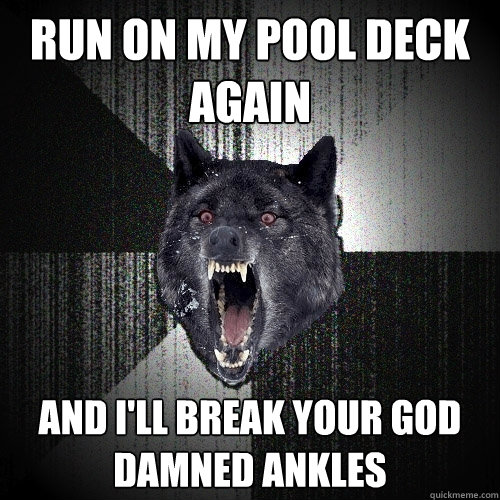 Run on my pool deck again and I'll break your god damned ankles  Insanity Wolf