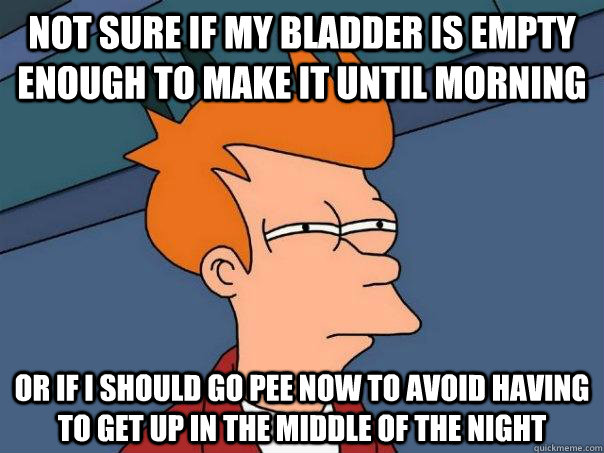 not sure if my bladder is empty enough to make it until morning or if I should go pee now to avoid having to get up in the middle of the night  FuturamaFry