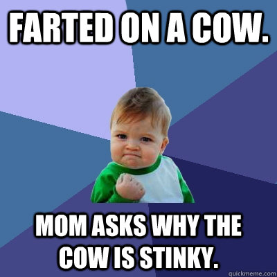 Farted on a cow. Mom asks why the cow is stinky. - Farted on a cow. Mom asks why the cow is stinky.  Success Kid