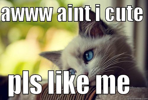 AWWW AINT I CUTE  PLS LIKE ME  First World Problems Cat