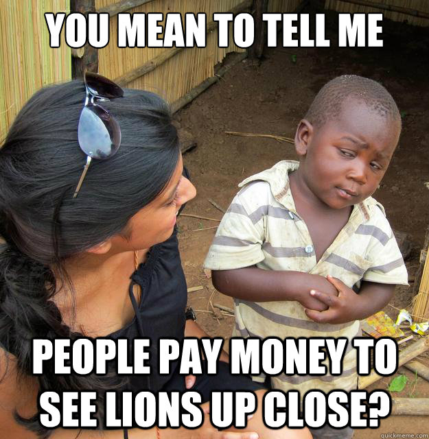 You mean to tell me people pay money to see lions up close?  Skeptical 3rd World Child