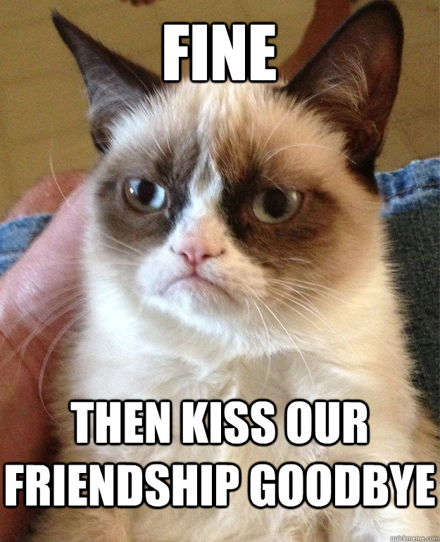 Fine Then kiss our friendship goodbye  Grumpy Cat