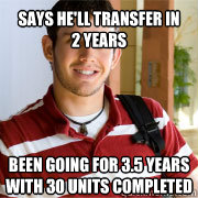 says he'll transfer in 2 years been going for 3.5 years with 30 units completed  