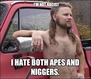 I'm not racist  I hate both apes and niggers.  racist redneck