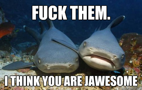 Fuck them. i think you are jawesome  Compassionate Shark Friend