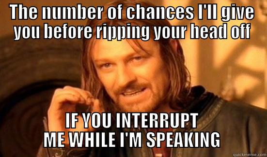 THE NUMBER OF CHANCES I'LL GIVE YOU BEFORE RIPPING YOUR HEAD OFF IF YOU INTERRUPT ME WHILE I'M SPEAKING Boromir