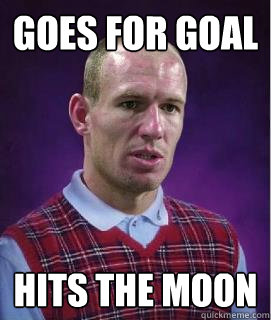 Goes for Goal Hits the moon  Bad luck Robben