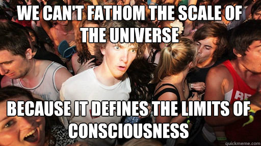 we can't fathom the scale of the universe because it defines the limits of consciousness  Sudden Clarity Clarence