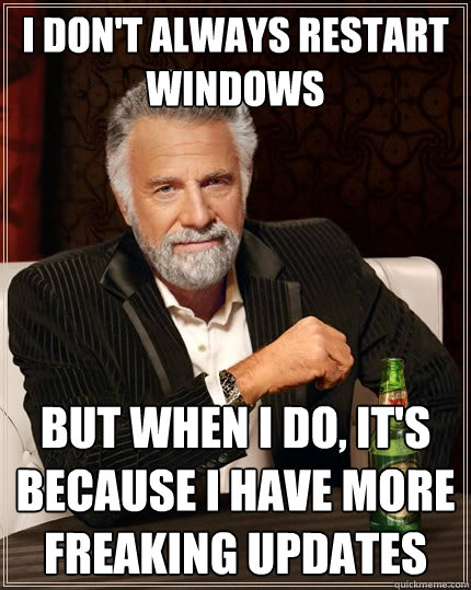 I don't always restart Windows But when I do, it's because I have more freaking updates  The Most Interesting Man In The World