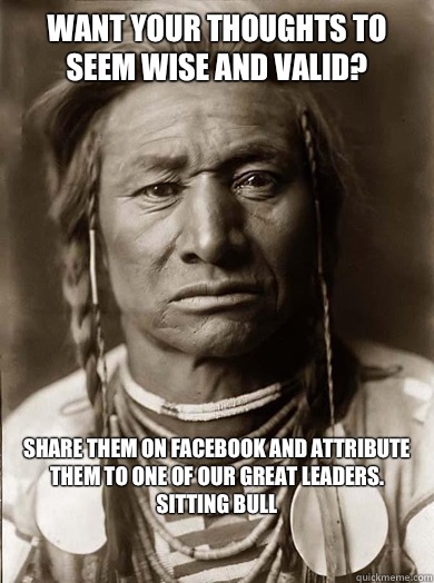 Want your thoughts to seem wise and valid? Share them on Facebook and attribute them to one of our great leaders. 
Sitting Bull

  Unimpressed American Indian