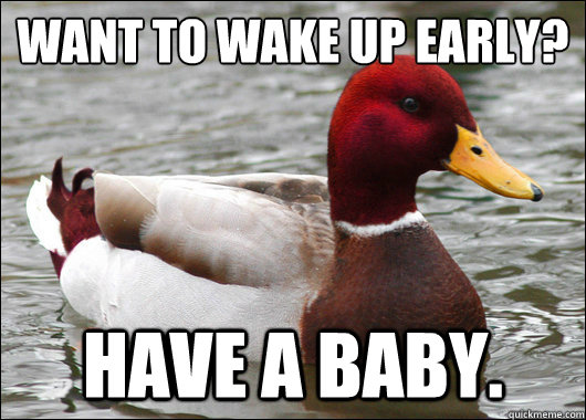 Want to wake up early?
 Have a baby.  Malicious Advice Mallard