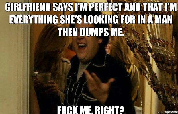 Girlfriend says I'm perfect and that I'm everything she's looking for in a man then dumps me. Fuck me, right? - Girlfriend says I'm perfect and that I'm everything she's looking for in a man then dumps me. Fuck me, right?  fuck me right