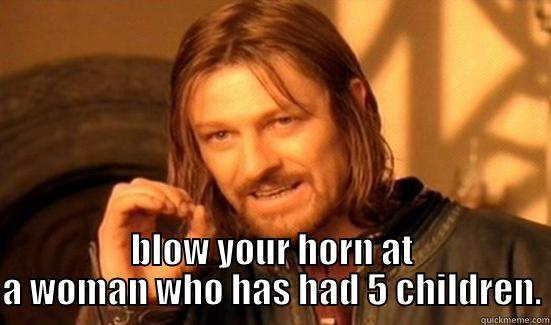 Heather Wooten, one simply does not -  BLOW YOUR HORN AT A WOMAN WHO HAS HAD 5 CHILDREN. Boromir