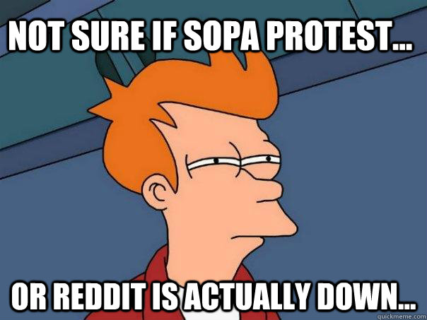 Not sure if SOPA protest... Or Reddit is actually down...  Futurama Fry