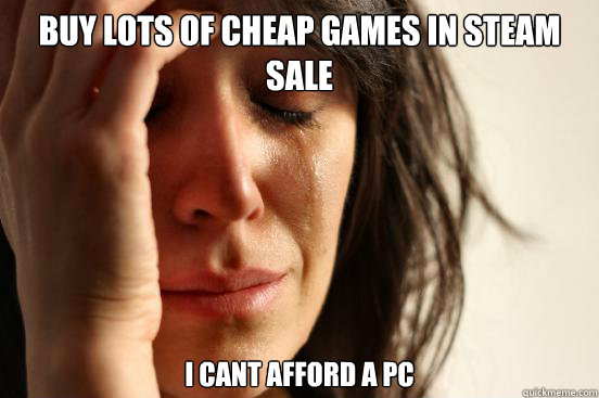 Buy lots of cheap games in steam sale I cant afford a pc  First World Problems