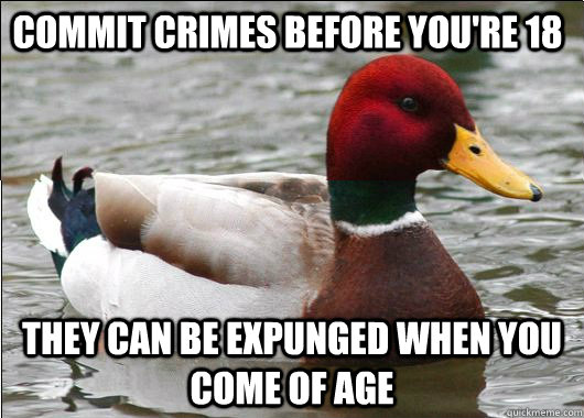 Commit Crimes before you're 18 They can be expunged when you come of age  