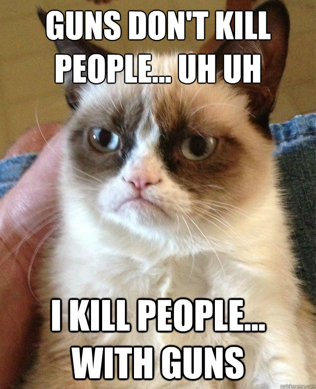 Guns don't kill people... uh uh
 I kill people... with guns  Grumpy Cat