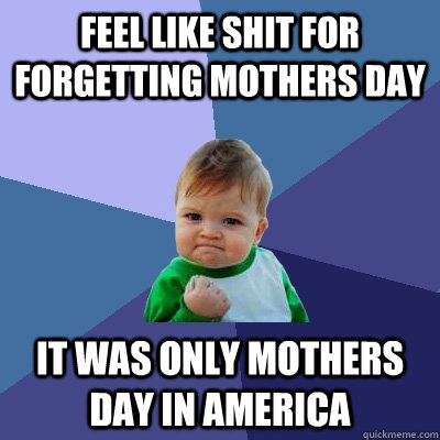Feel like shit for forgetting mothers day It was only mothers day in America  Success Kid